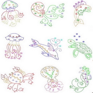 Colorful Swirly Floral Sea Life
