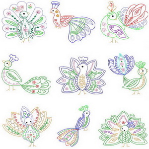 Decorative Peacocks Color Outlines